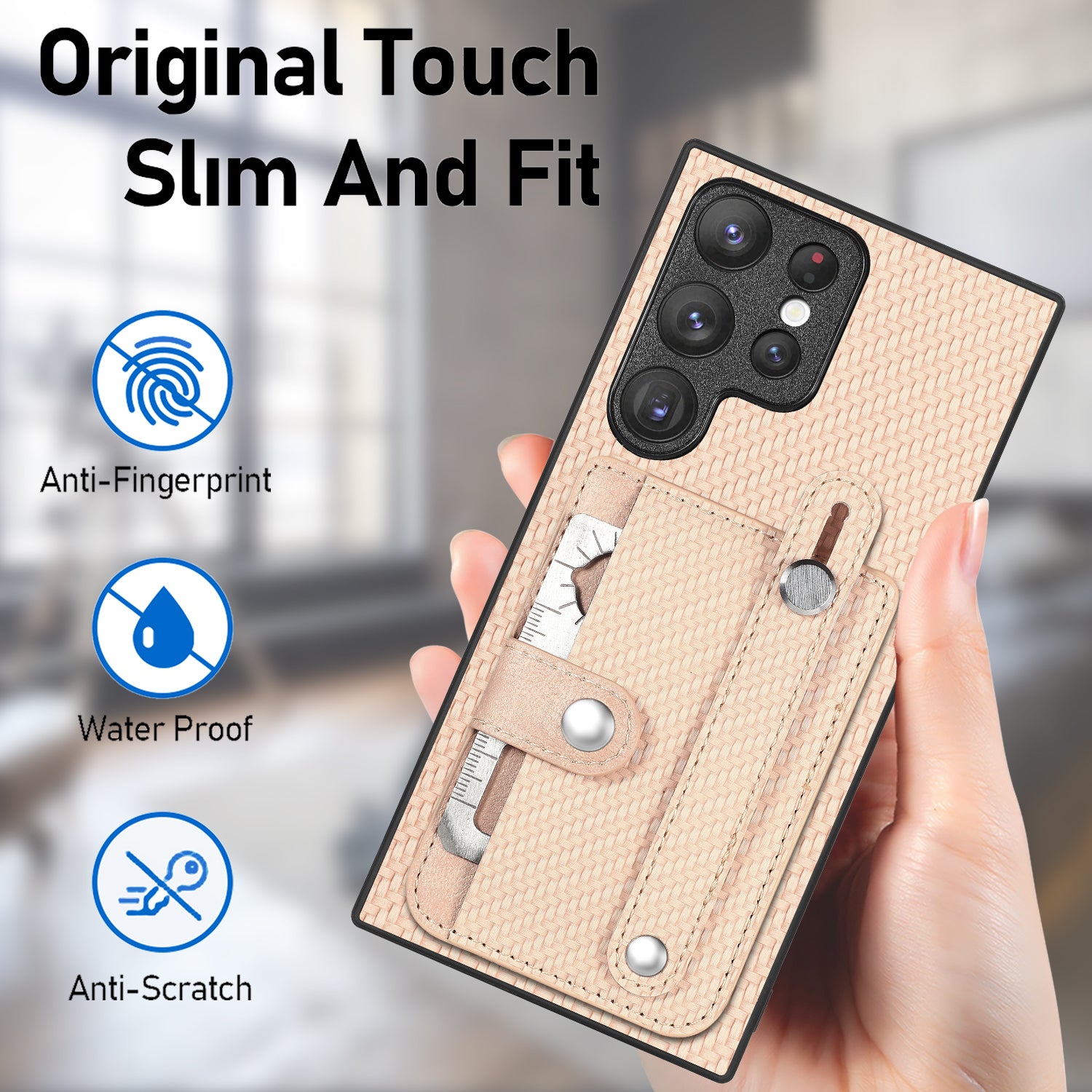 C1-01 For Samsung Galaxy S23 Ultra Wristband Cell Phone Case Card Holder PU Leather Coated TPU+PC Cover C1-01 For Samsung Galaxy S23 Ultra Wristband Cell Phone Case Card Holder PU Leather Coated TPU+PC Cover